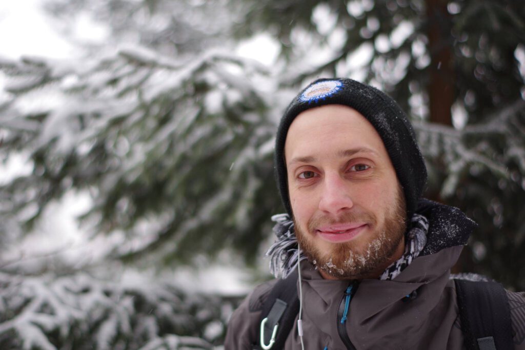 Snow bicyclist