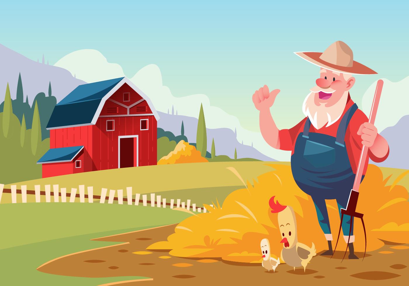 Farmer and his farm. Source: Farmer Vectors by Vecteezy