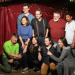 Performers and the organizer (the first one from the left in dark blue sweater) at Open-Mic stand up Olomouc Night at Bluesbar Garch.