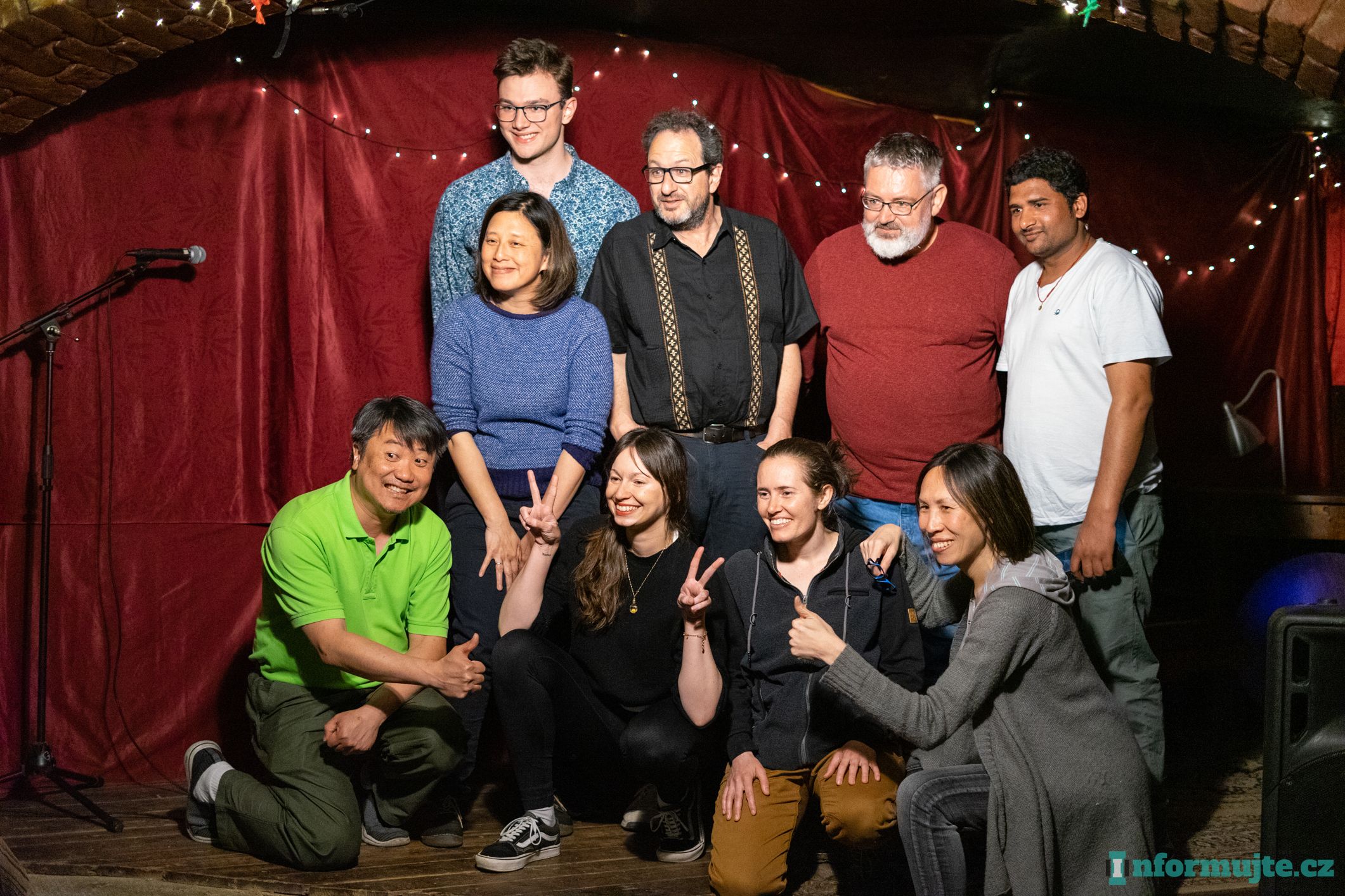 Performers and the organizer (the first one from the left in dark blue sweater) at Open-Mic stand up Olomouc Night at Bluesbar Garch.