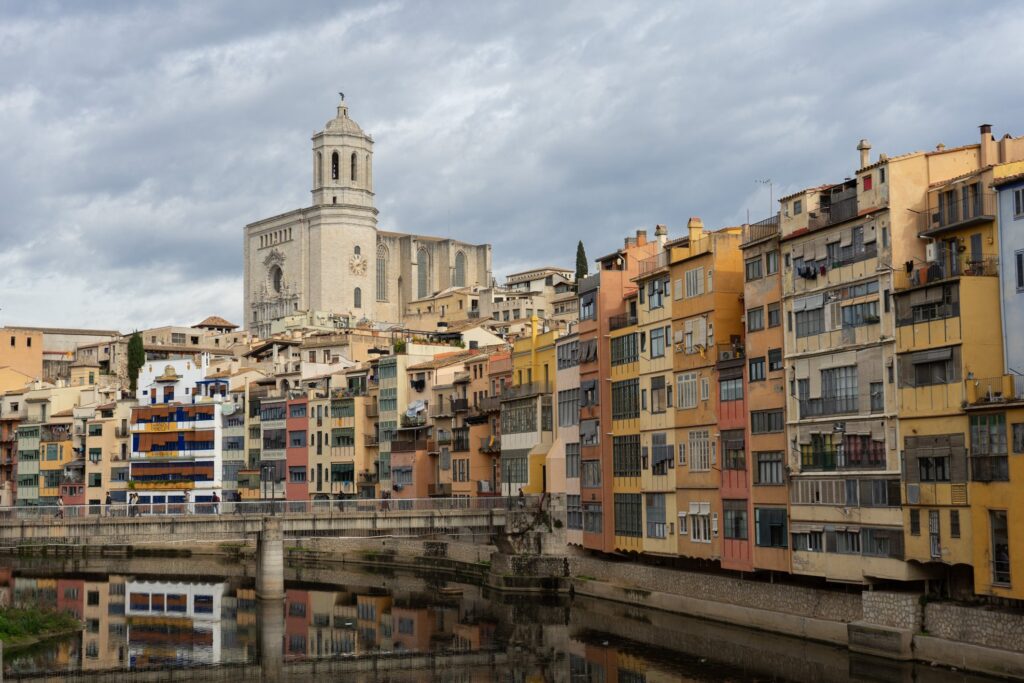 View on Girona from the bridge Pont Palanques Vermelles.