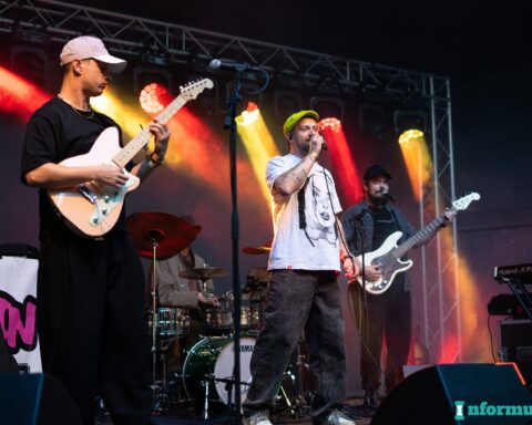 Kato with Prago Union at a concert includign an album release at Energy Pub in Prague.